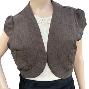Charlotte Russe Women Brown Cap Sleeve Open Front Cropped Bolero Blazer Size L
